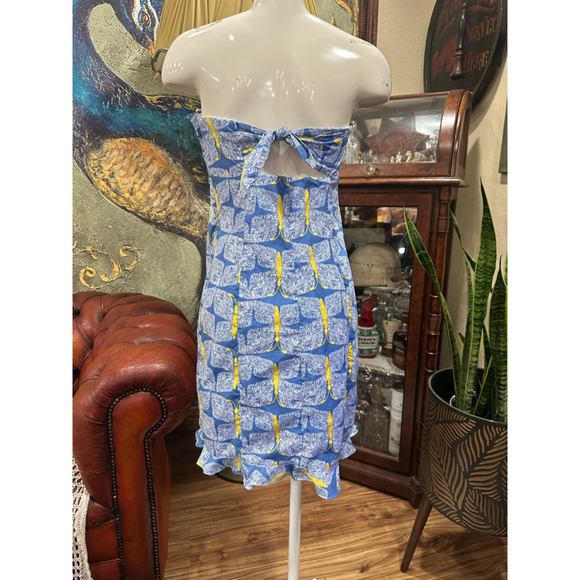 Lilly Pulitzer Strapless Dress Blue Yellow Butterfly Print Size 6 - Picture 4 of 10